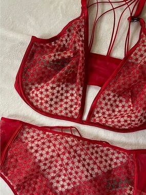 Victoria’s Secret Red Sheer Lace Strappy Set